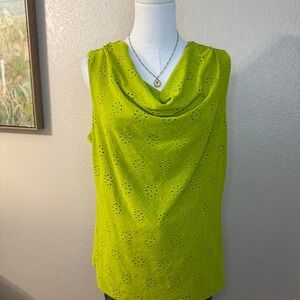 Kasper Lime Green Eyelet Sleeveless Blouse Top Women's